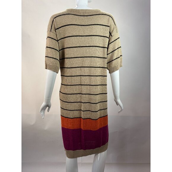 Jones New York Vintage 90s Striped Knit Sweater Dress Beige/Black W/ Orange & Pu - Picture 14 of 16